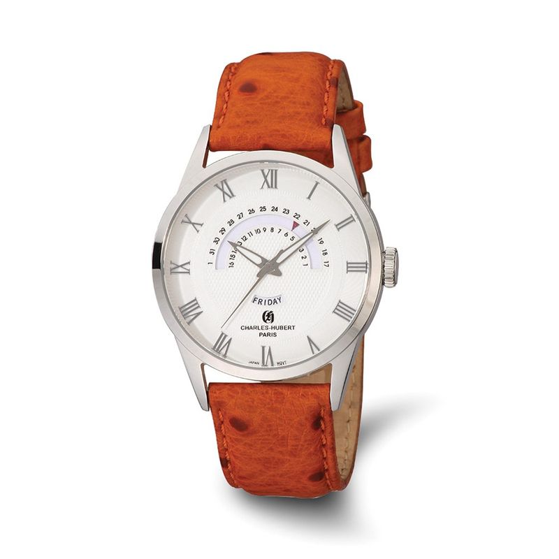 Charles Hubert Mens Stainless Steel  Leather White Dial Watch